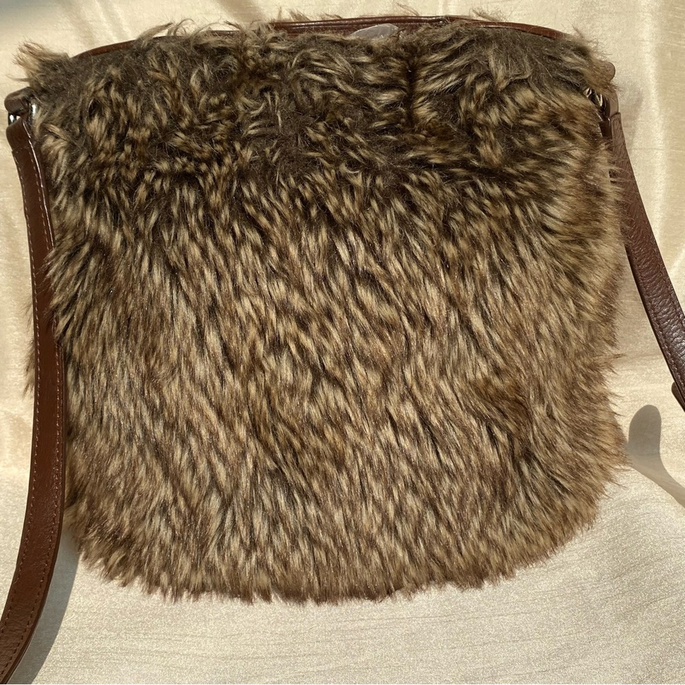 Michael Kors Luxurious Brown Fur Crossbody Bag leather strap